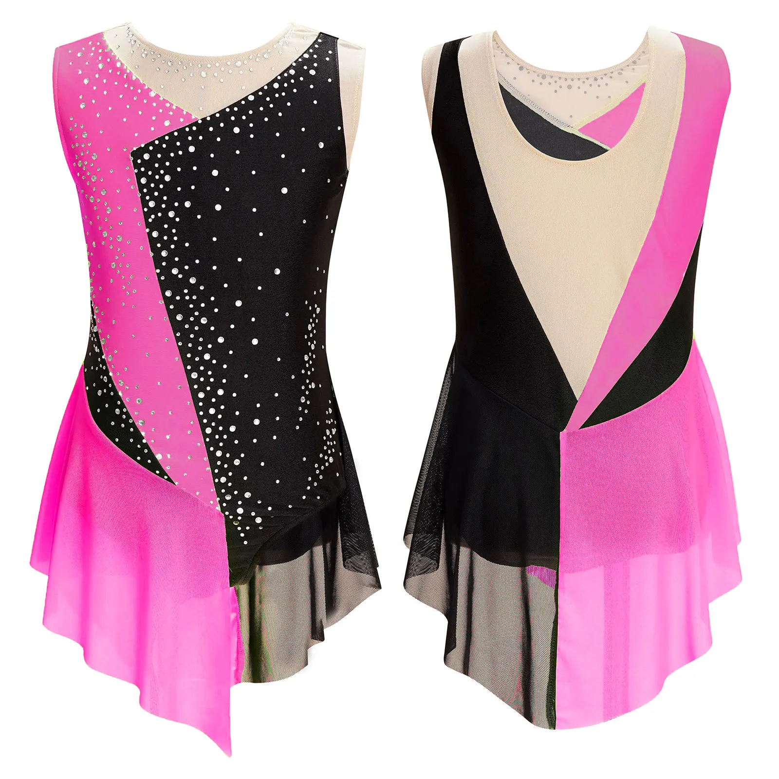 Kids Girls Sleeveless Fringed Bodysuit Moden Latin Jazz Dance Leotard Dress Rhinestones Gymnastics Skating Performance Costumes - Image 14