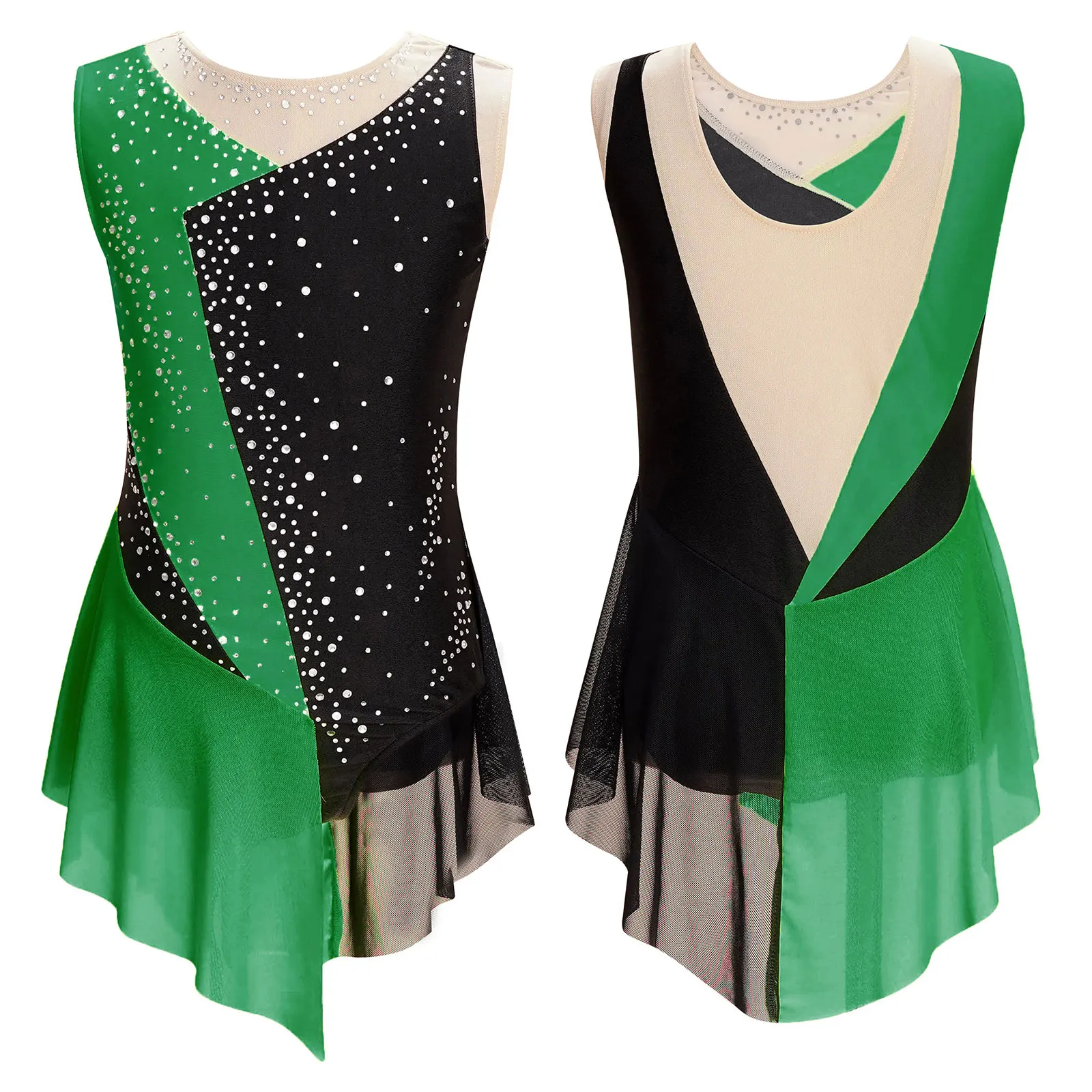 Kids Girls Sleeveless Fringed Bodysuit Moden Latin Jazz Dance Leotard Dress Rhinestones Gymnastics Skating Performance Costumes - Image 16