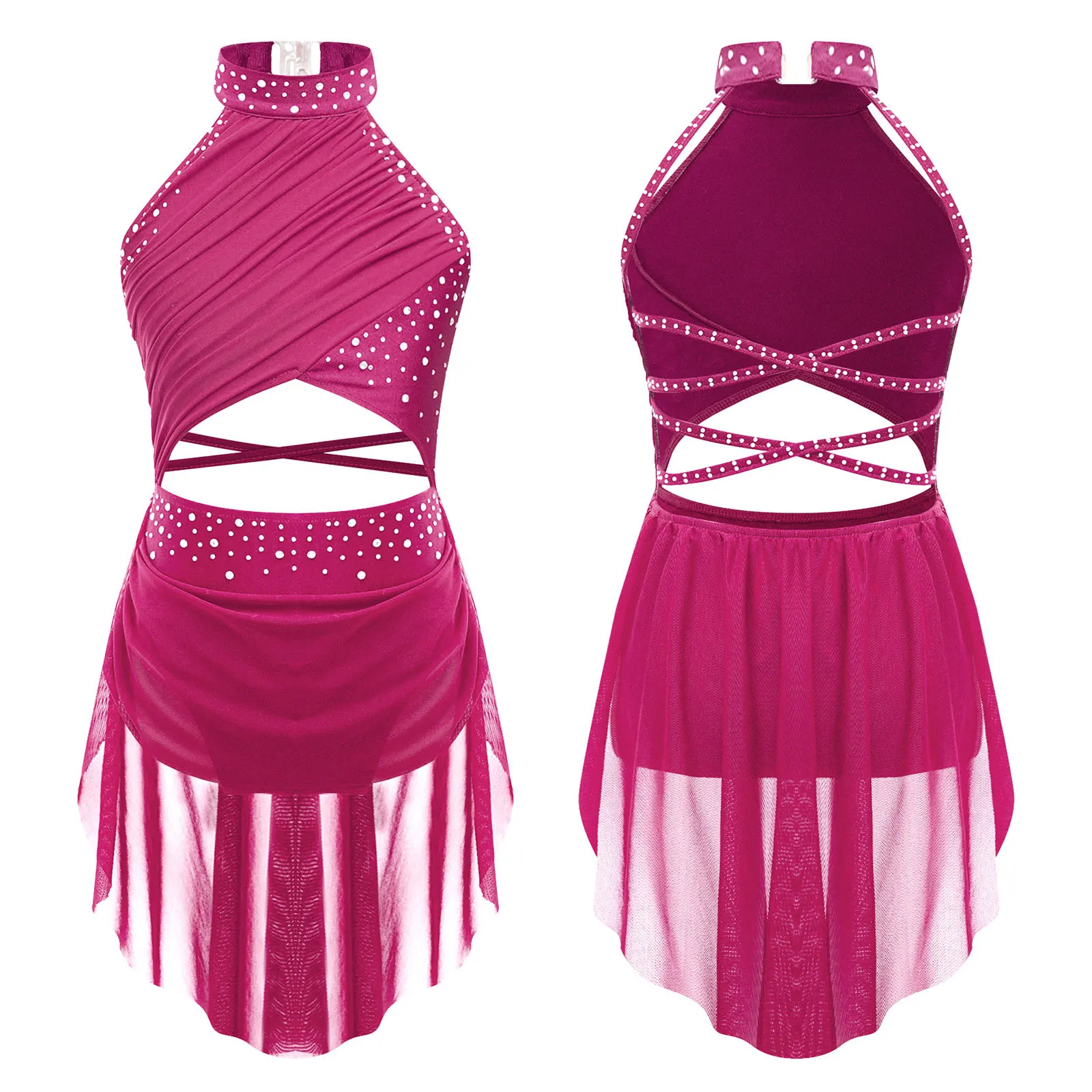 Kids Girls Sleeveless Fringed Bodysuit Moden Latin Jazz Dance Leotard Dress Rhinestones Gymnastics Skating Performance Costumes - Image 19