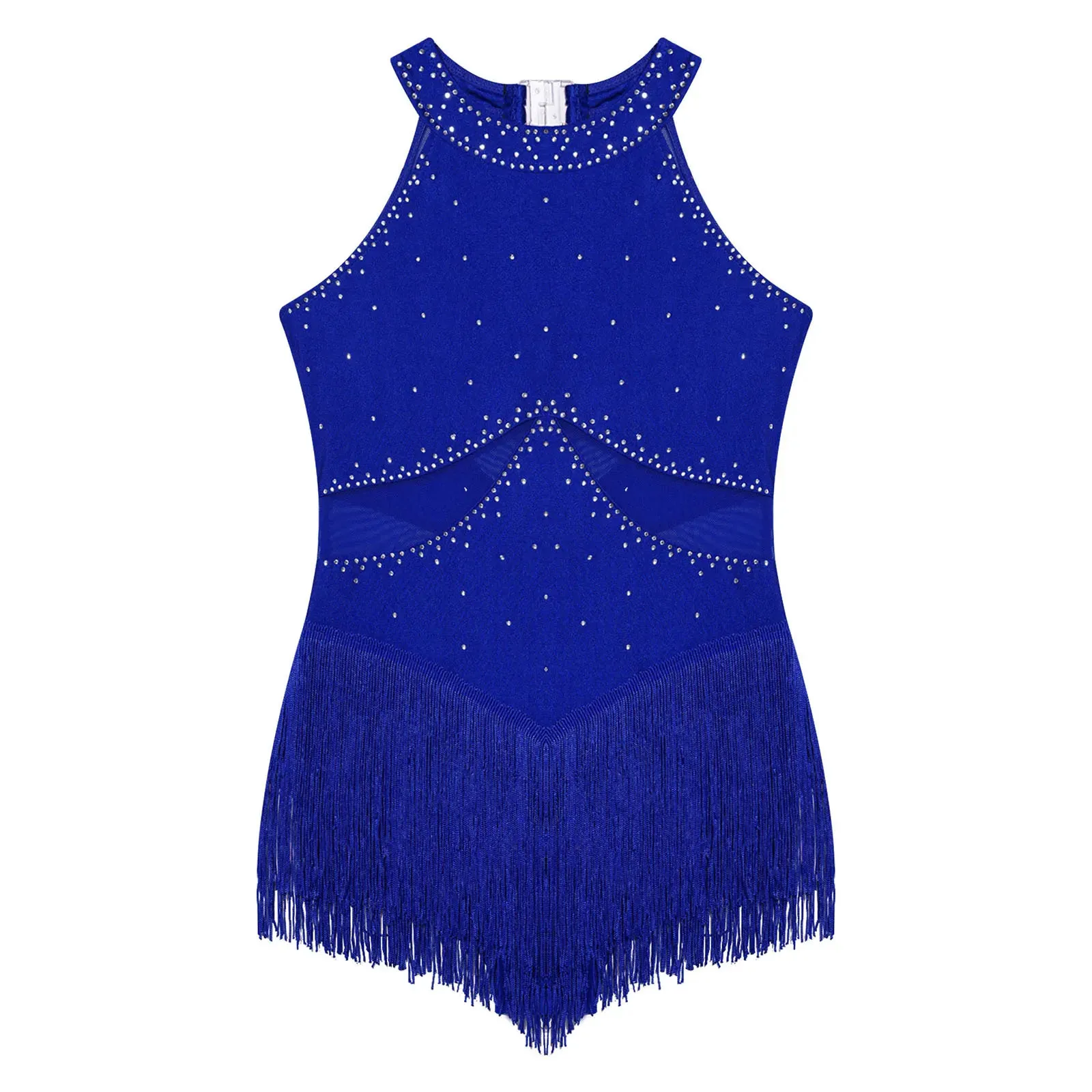 Kids Girls Sleeveless Fringed Bodysuit Moden Latin Jazz Dance Leotard Dress Rhinestones Gymnastics Skating Performance Costumes - Image 2