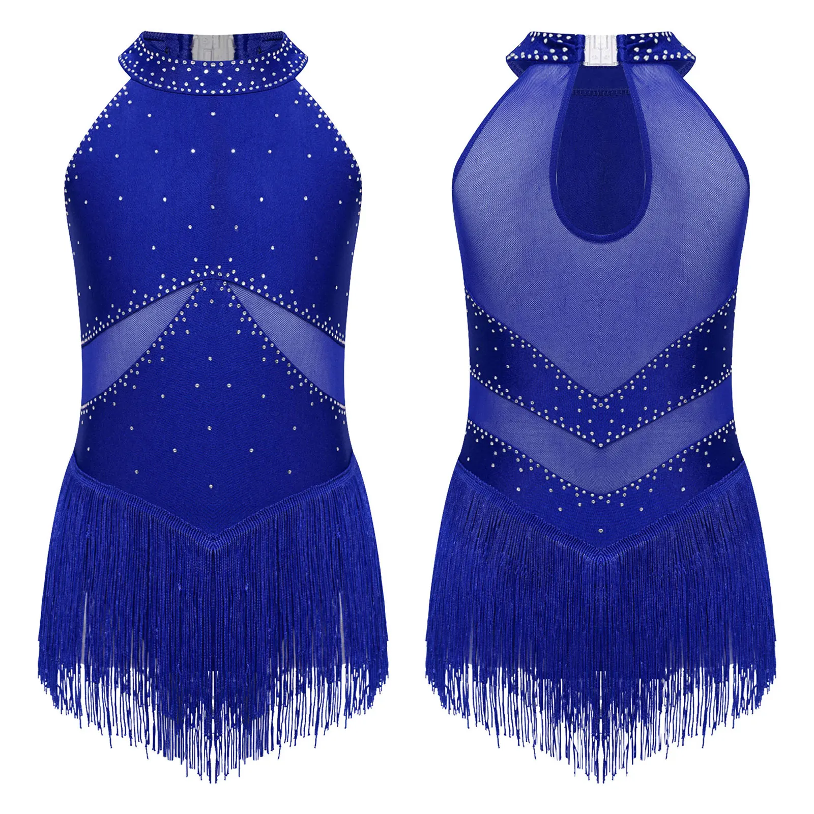 Kids Girls Sleeveless Fringed Bodysuit Moden Latin Jazz Dance Leotard Dress Rhinestones Gymnastics Skating Performance Costumes - Image 24