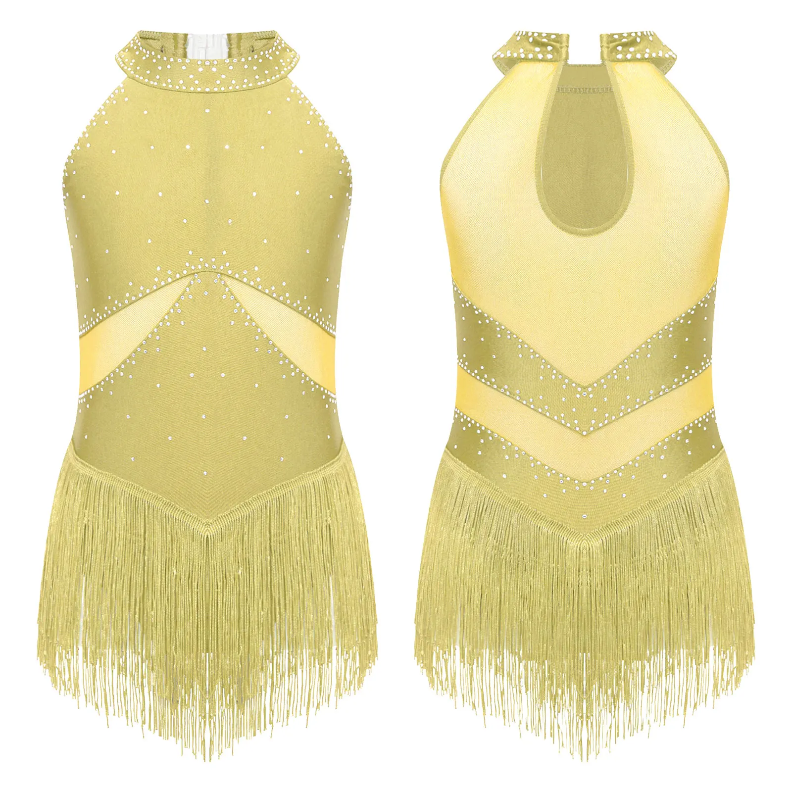 Kids Girls Sleeveless Fringed Bodysuit Moden Latin Jazz Dance Leotard Dress Rhinestones Gymnastics Skating Performance Costumes - Image 26