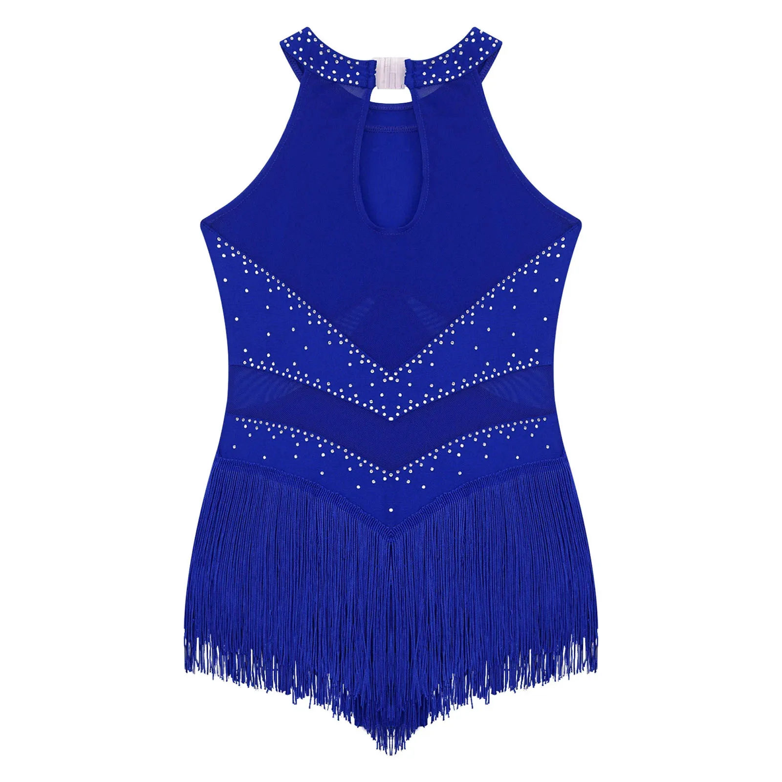 Kids Girls Sleeveless Fringed Bodysuit Moden Latin Jazz Dance Leotard Dress Rhinestones Gymnastics Skating Performance Costumes - Image 3