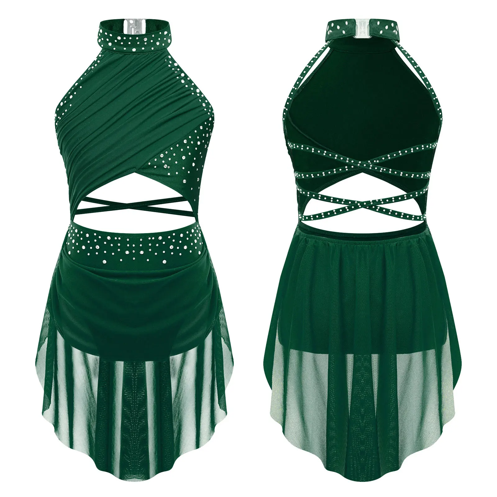 Kids Girls Sleeveless Fringed Bodysuit Moden Latin Jazz Dance Leotard Dress Rhinestones Gymnastics Skating Performance Costumes - Image 9