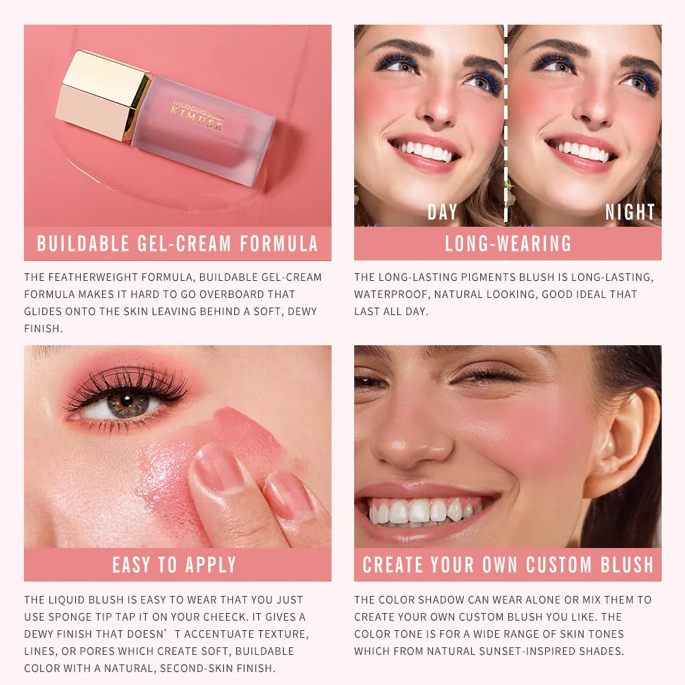 KIMUSE Soft Cream Blush Makeup, Liquid Blush for Cheeks, Weightless, Long-Wearing, Smudge Proof, Natural-Looking, Dewy Finish - Image 7