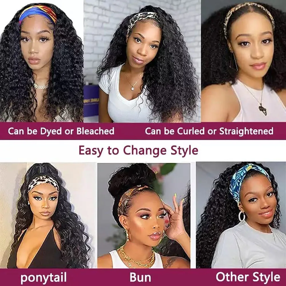 Kinky Curly Headband Human Hair Wig Glueless Wear and Go Headband Wig Human Hair Wig Deep Curly Human Hair Wig for Black Women - Image 3