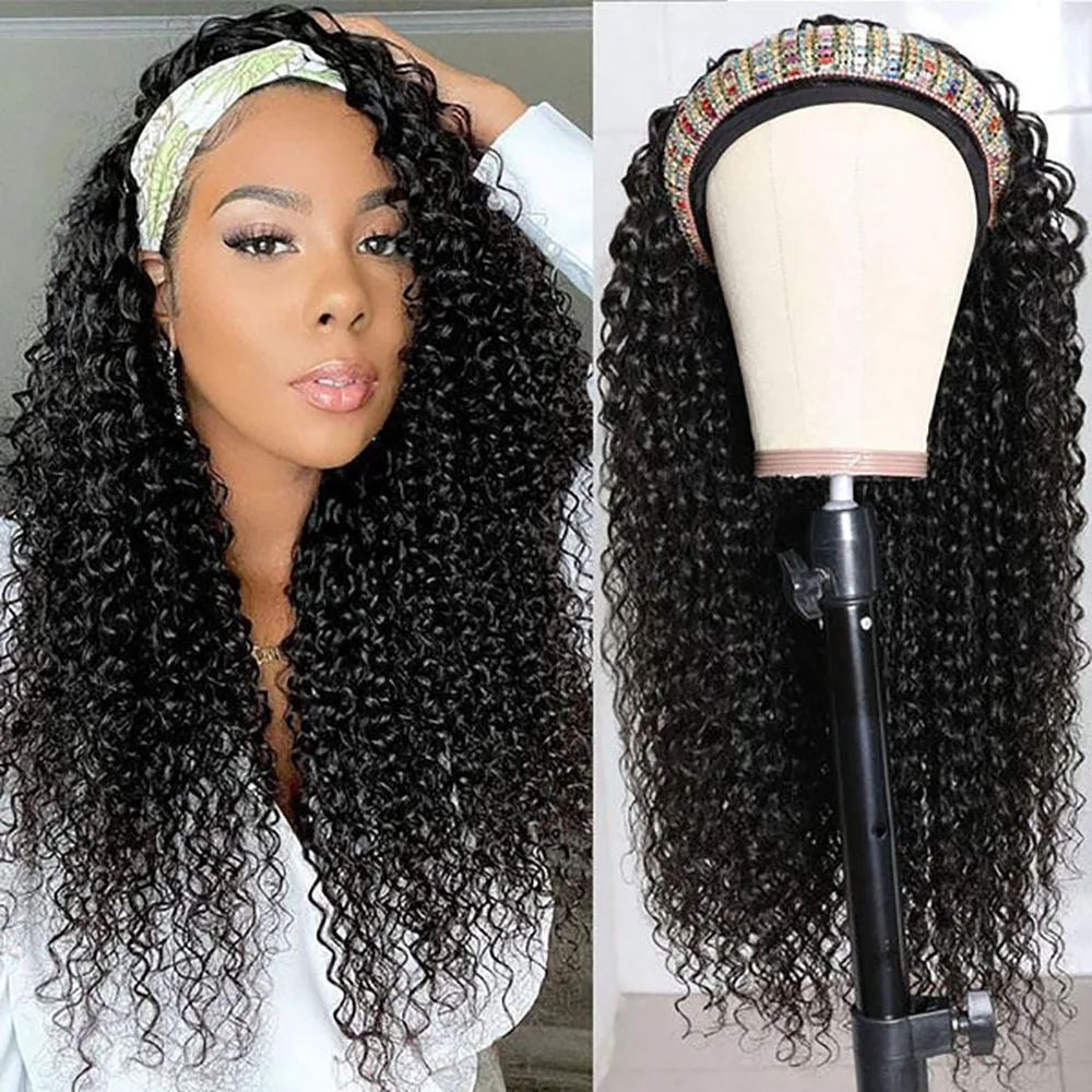 Kinky Curly Headband Human Hair Wig No Glue Brazilian Human Hair Wig Deep Curly Headband Wig for Women Human Hair Wig - Image 2