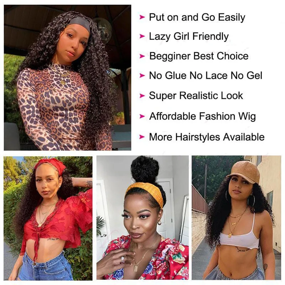 Kinky Curly Headband Human Hair Wig No Glue Brazilian Human Hair Wig Deep Curly Headband Wig for Women Human Hair Wig - Image 4