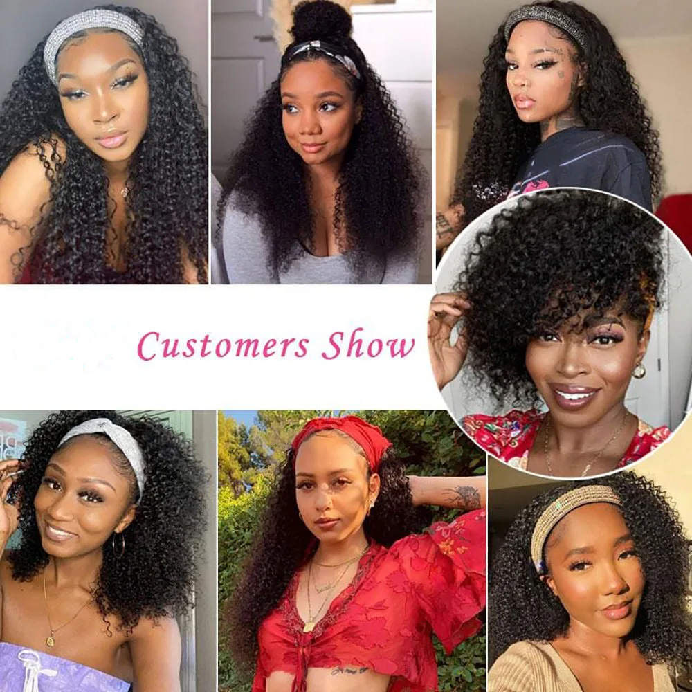 Kinky Curly Headband Human Hair Wig No Glue Brazilian Human Hair Wig Deep Curly Headband Wig for Women Human Hair Wig - Image 5