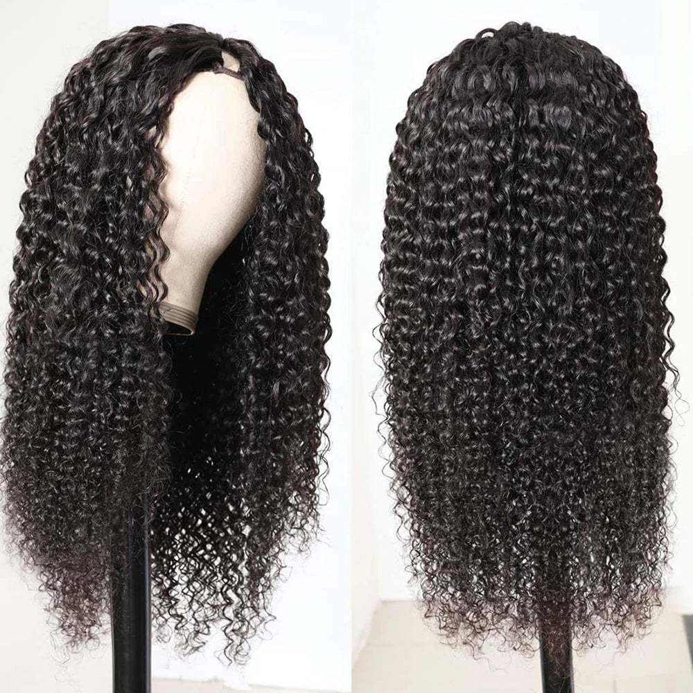 Kinky Curly U Part Human Hair Wig V Part Human Hair Wig No Leave Out No Glue Machine Made Deep Curly Human Hair Wig for Women - Image 2