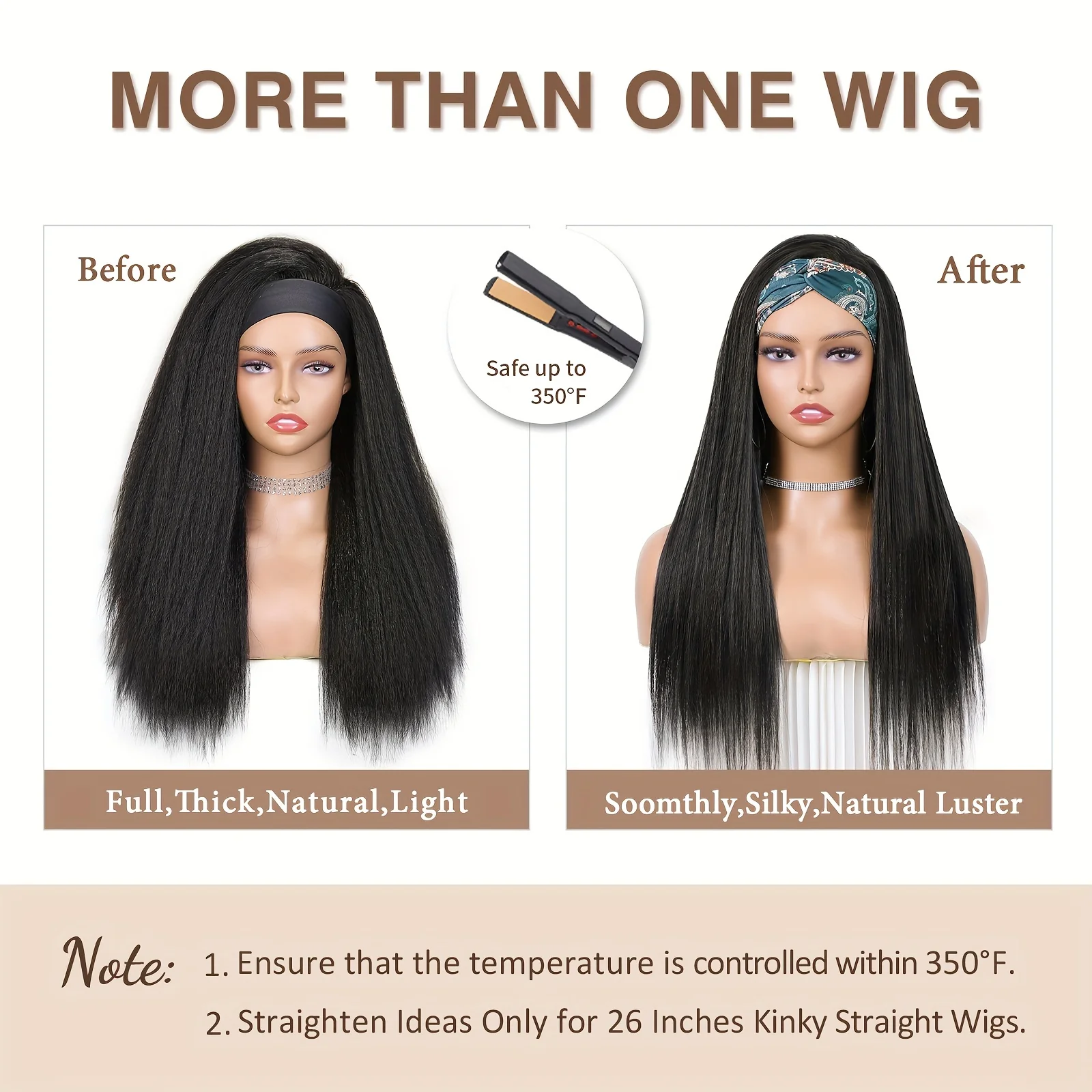 Kinky Straight Headband Wig For Women Yaki Straight Wigs With Black Headband Kinky Afro Wigs For Women - Image 7