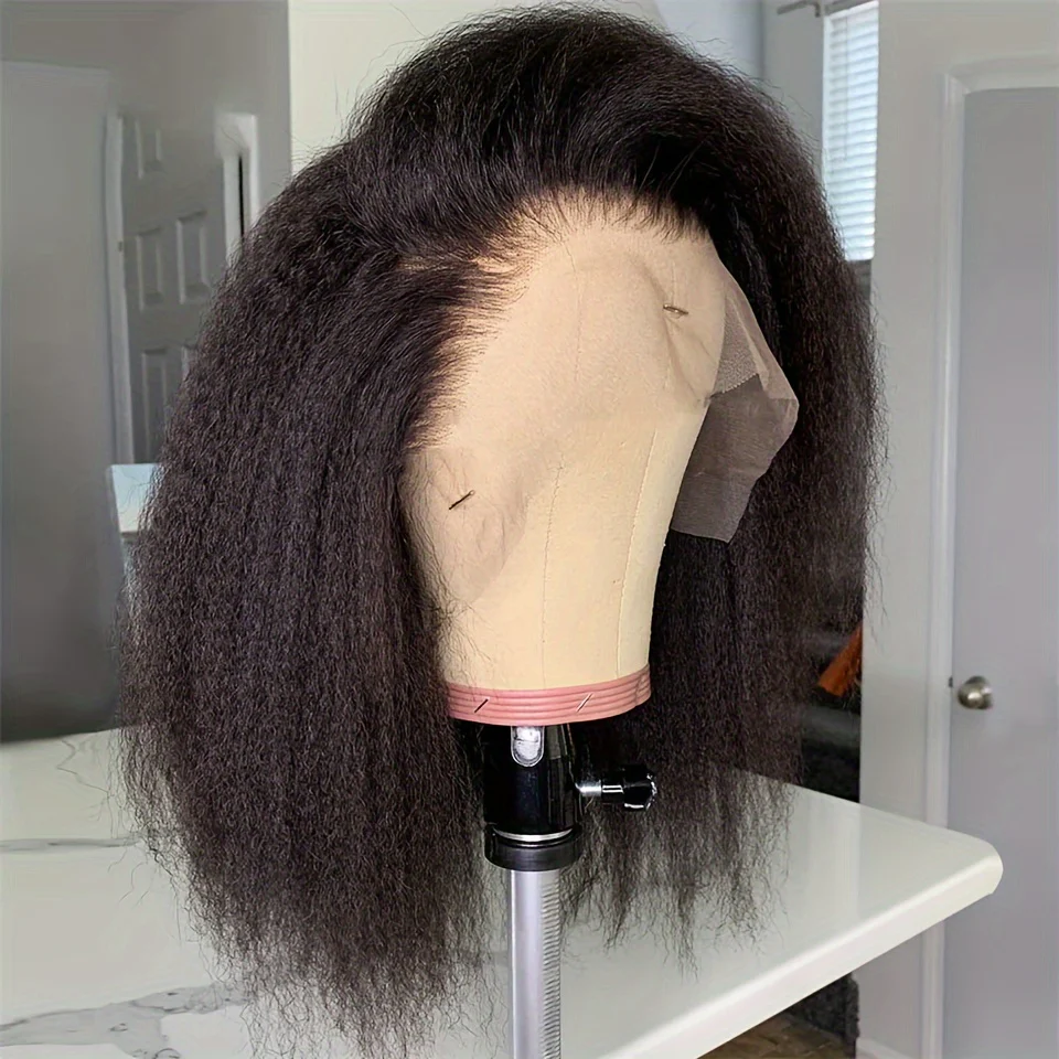 Kinky Straight Short Bob Wig 10-16 - HD Transparent 13x4 Lace Frontal, Glueless Swiss Lace - Pre-Plucked, High Density Natural Hair for Women - Image 11