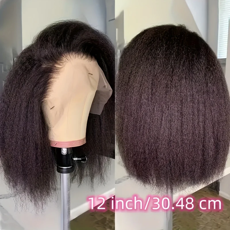 Kinky Straight Short Bob Wig 10-16 - HD Transparent 13x4 Lace Frontal, Glueless Swiss Lace - Pre-Plucked, High Density Natural Hair for Women - Image 3