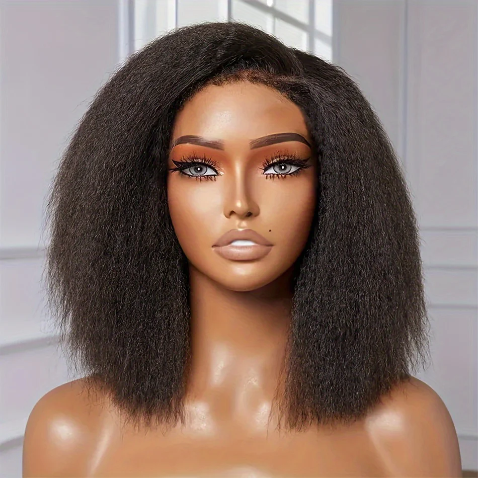 Kinky Straight Short Bob Wig 10-16 - HD Transparent 13x4 Lace Frontal, Glueless Swiss Lace - Pre-Plucked, High Density Natural Hair for Women - Image 4