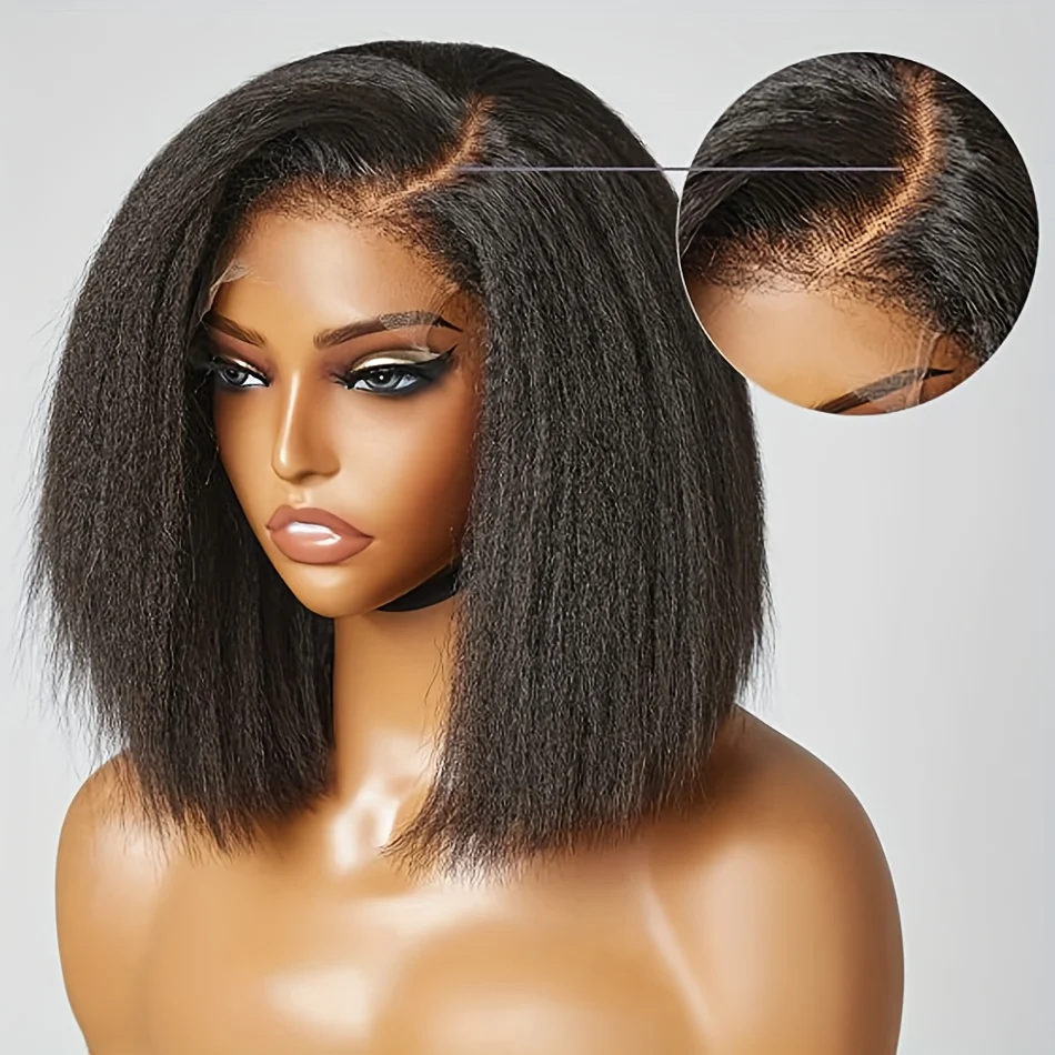 Kinky Straight Short Bob Wig 10-16 - HD Transparent 13x4 Lace Frontal, Glueless Swiss Lace - Pre-Plucked, High Density Natural Hair for Women - Image 5