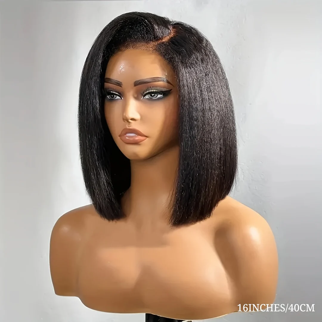 Kinky Straight Short Bob Wig 10-16 - HD Transparent 13x4 Lace Frontal, Glueless Swiss Lace - Pre-Plucked, High Density Natural Hair for Women - Image 8