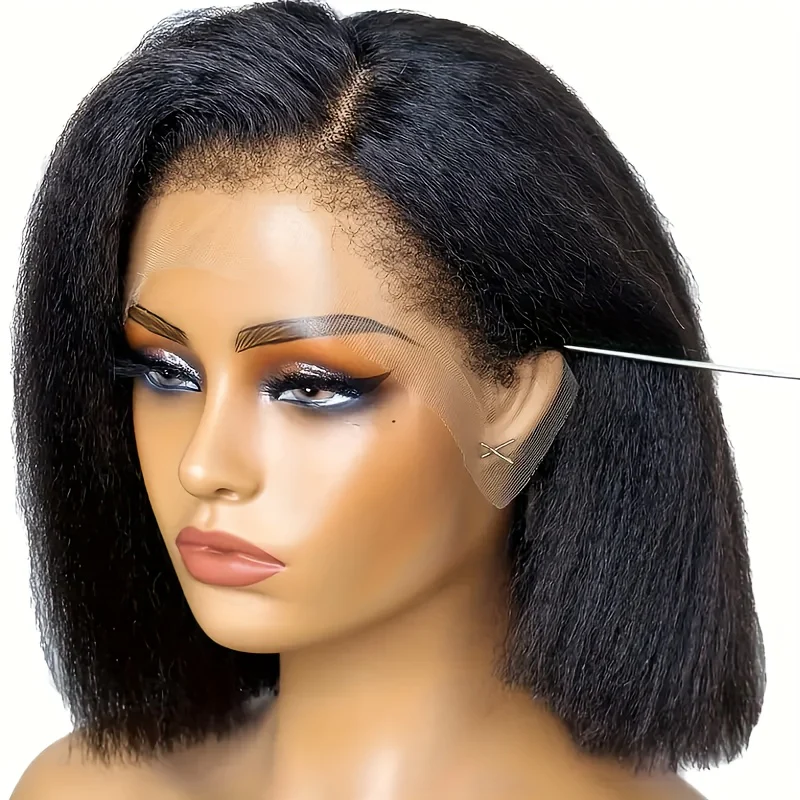 Kinky Straight Short Bob Wig 10-16 - HD Transparent 13x4 Lace Frontal, Glueless Swiss Lace - Pre-Plucked, High Density Natural Hair for Women - Image 6