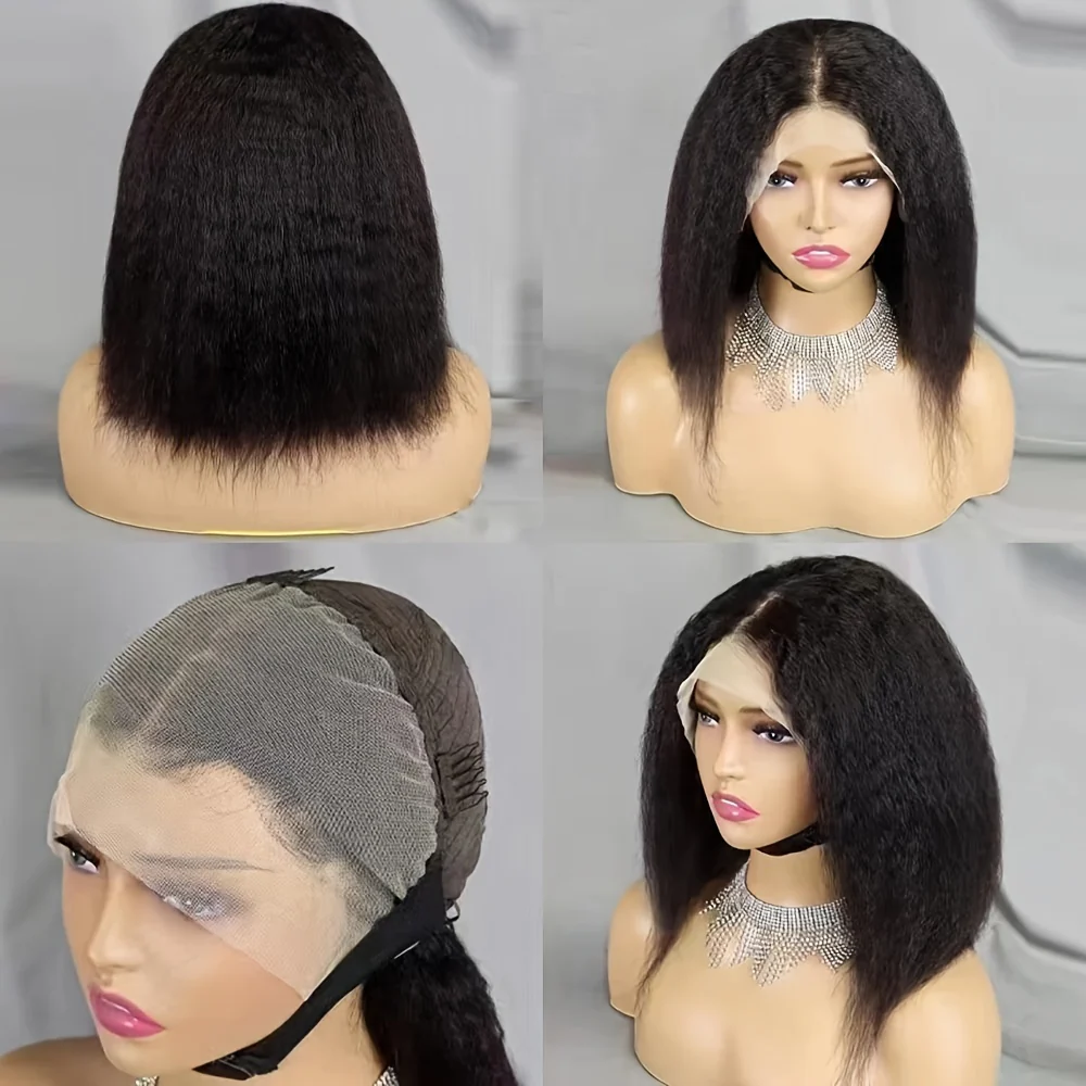 Kinky Straight Short Bob Wig 10-16 - HD Transparent 13x4 Lace Frontal, Glueless Swiss Lace - Pre-Plucked, High Density Natural Hair for Women - Image 9
