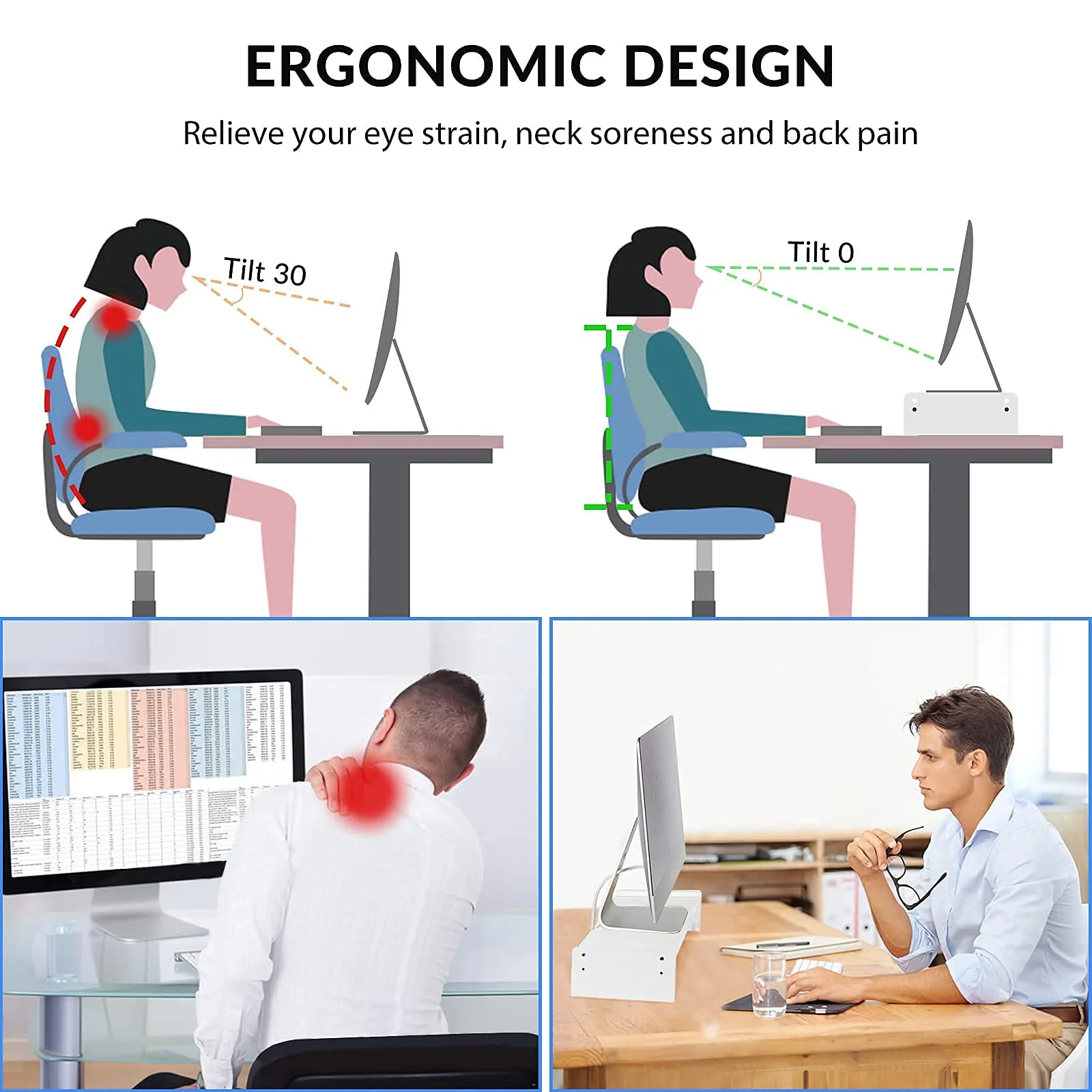 KINLINK Bamboo Monitor Stand Riser, Monitor Riser with 2 Adjustable Height, 15.8 inch Computer Riser for Computer, iMac, PC, Printer, Computer Monitor Stand for Home & Office, White - Image 3