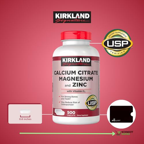 Kirkland Signature Calcium Citrate, Magnesium and Zinc, 500 Tablets + 1 Card Protector SchmiidtEmpire + Sticker (1000ct - Pack of 2) - Image 2