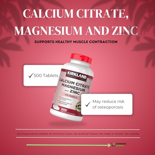 Kirkland Signature Calcium Citrate, Magnesium and Zinc, 500 Tablets + 1 Card Protector SchmiidtEmpire + Sticker (1000ct - Pack of 2) - Image 6