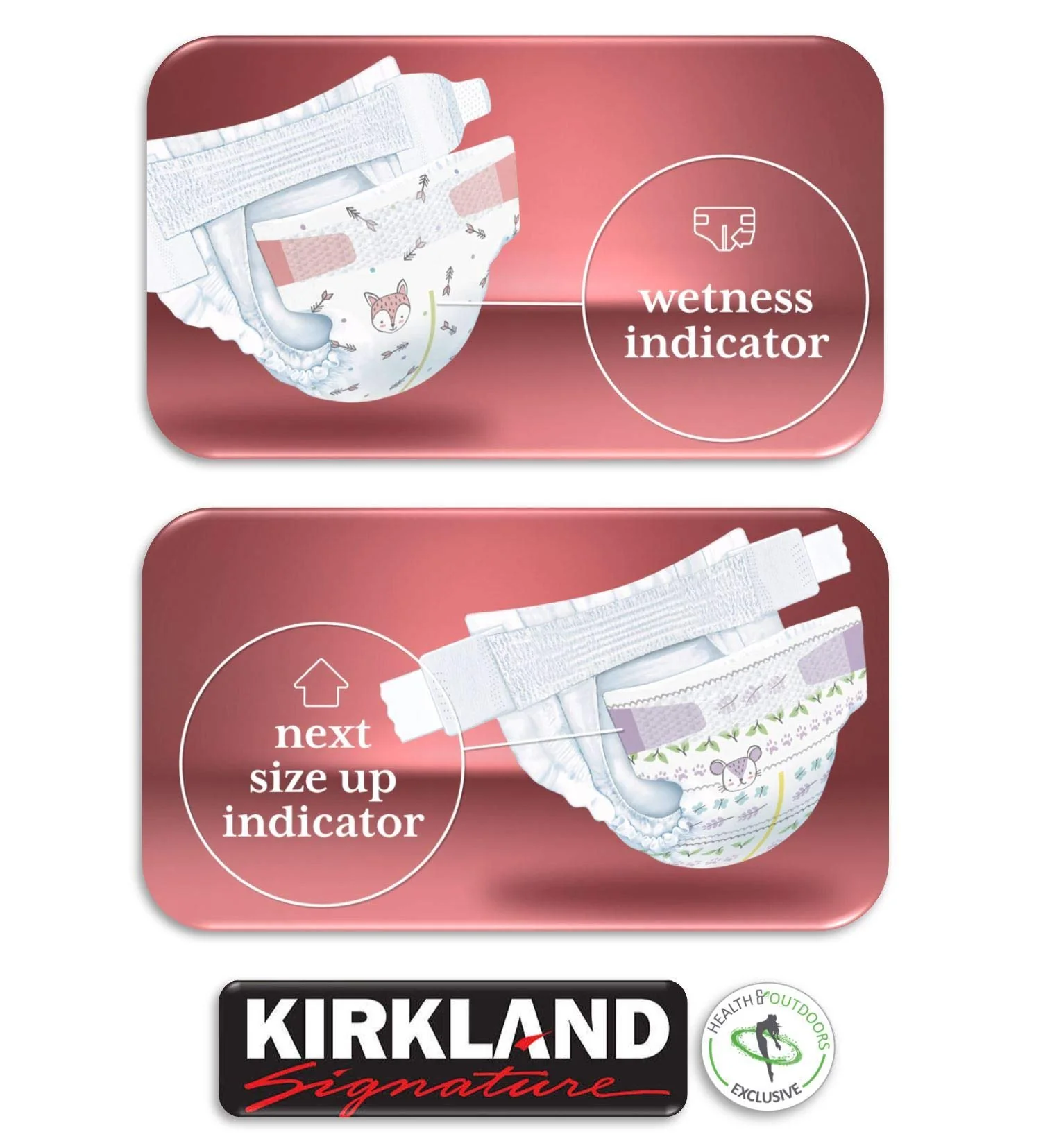Kirkland Signature Diapers Size 2 (12lbs - 18 lbs) 174 Count W/ Exclusive Health and Outdoors Wipes - Image 5