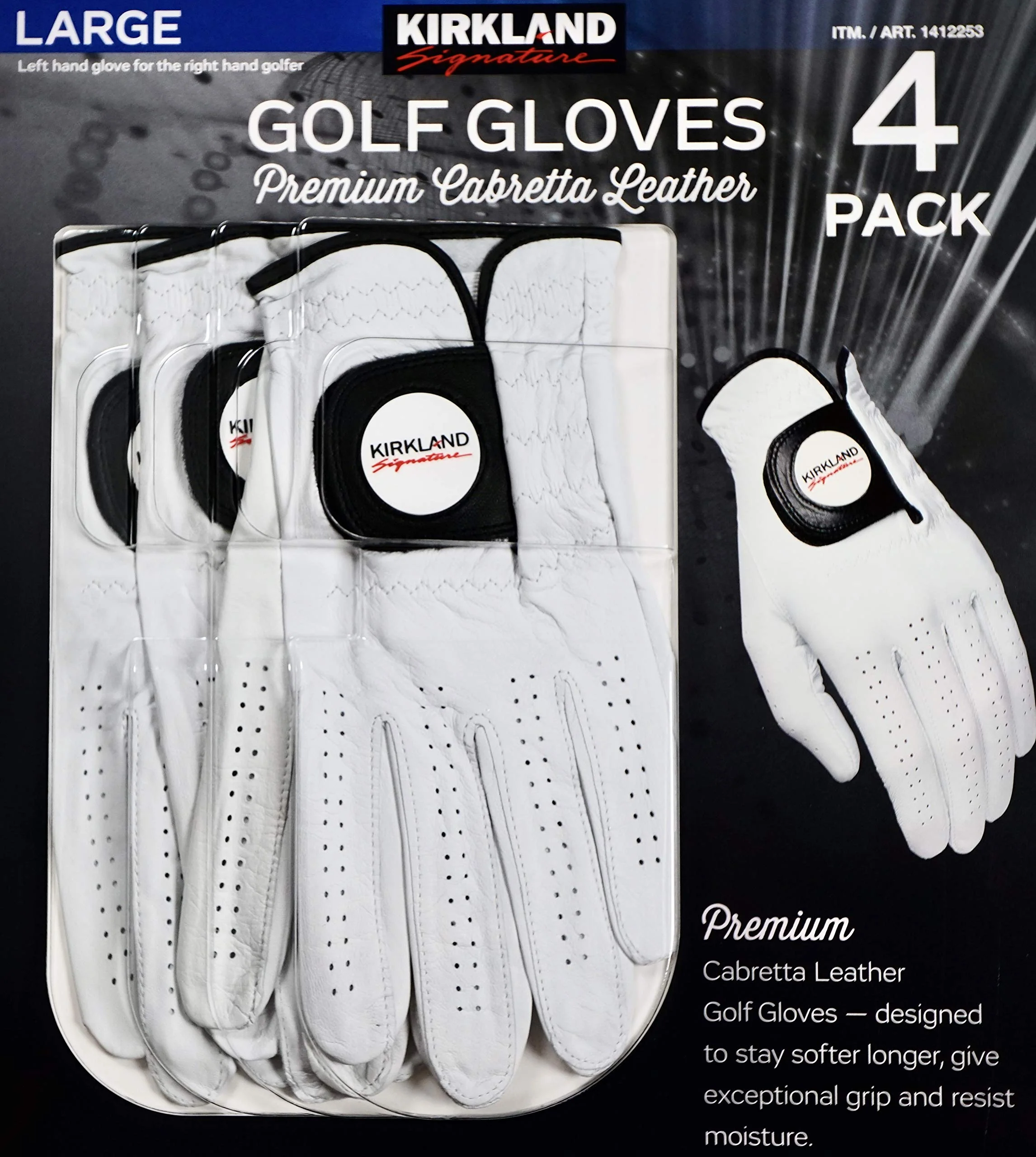 Kirkland Signature Golf Gloves Premium Cabretta Leather, Large (4 Count) - Image 3
