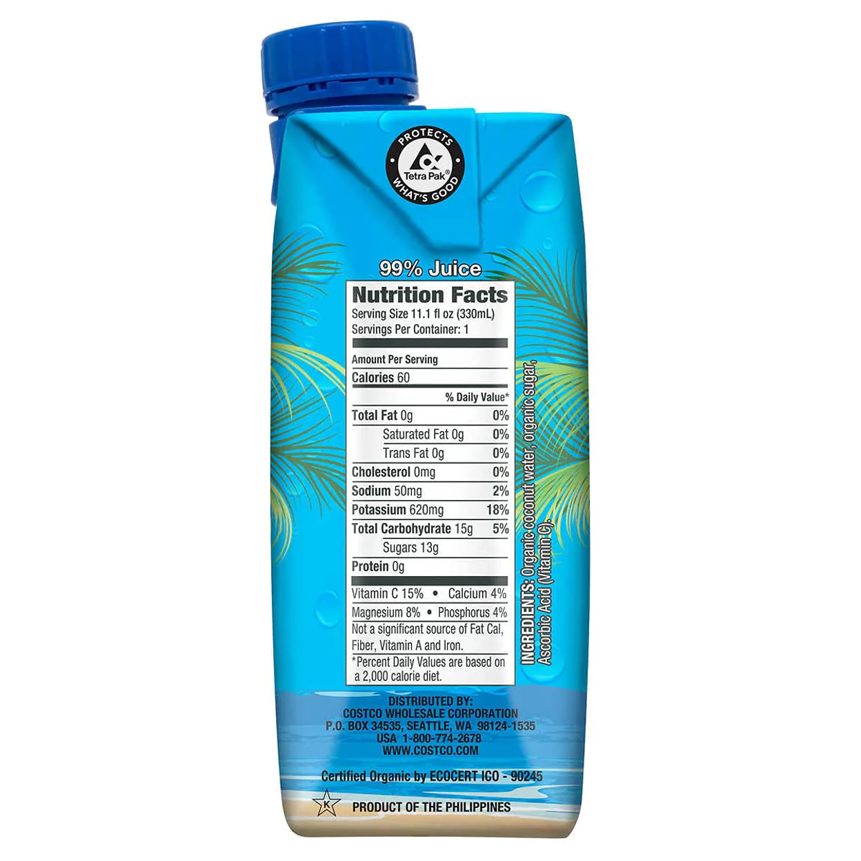 Kirkland Signature Organic Coconut Water 12 Count, 11.1 Ounce - Image 3