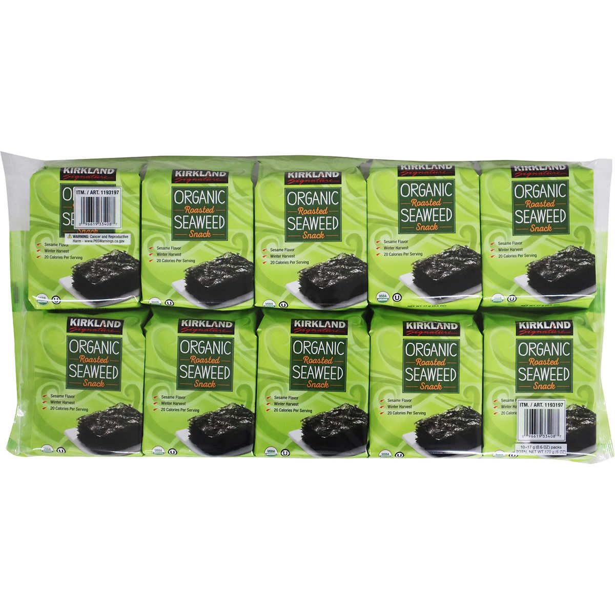 Kirkland Signature Organic Roasted Seaweed with Sesame Oil, 0.6 Ounce (10 Count) - Image 4