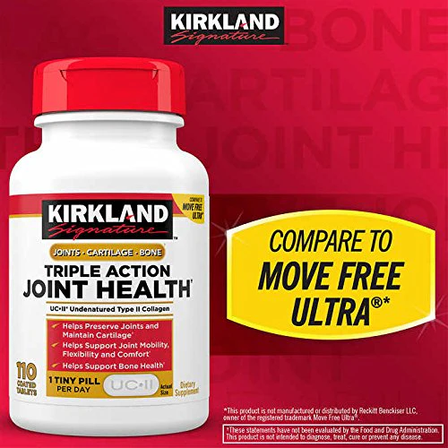 Kirkland Signature Triple Action Joint Health, UC•ll Undenatured Type II Collagen, Boron, Hyaluronic Acid,with Boron,110 Coated Tablets(Pack of 2) - Image 3
