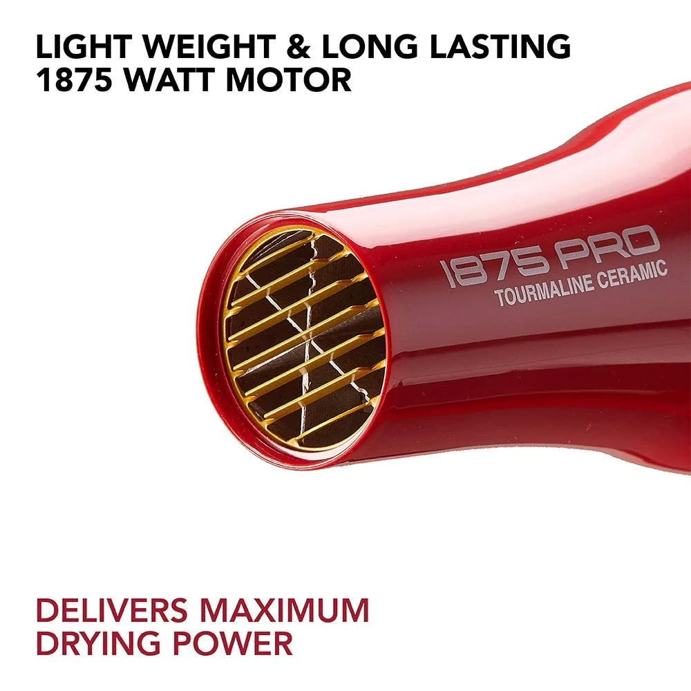 KISS 1875 Watt Pro Tourmaline Ceramic Hair Dryer, 3 Heat Settings, 2 Speed Slide Switch, Cool Shot Button, 2 Detangler Combs, 1 Concentrator, 1 Diffuser, Removable Filter Cap & 4 Sectioning Clips Red - Image 5