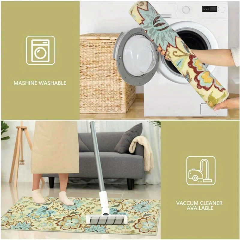 Kitchen Mats 3 Piece Set Boho Kitchen Rugs Set of 3 Non Slip Washable Floral Kitchen Mats for Floor 3 Piece Kitchen Carpet Runner for Sink Laundry Hallway - Image 4
