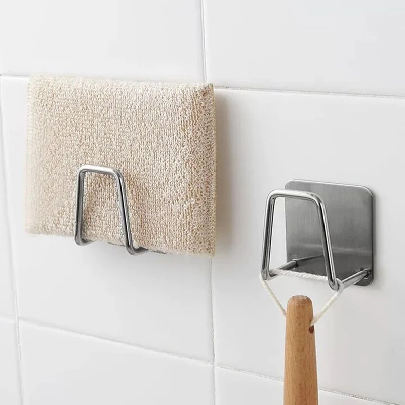 Kitchen Stainless Steel Sink Sponges Holder Self Adhesive Drain Drying Rack Kitchen Wall Hooks Accessories Storage Organizer - Image 11