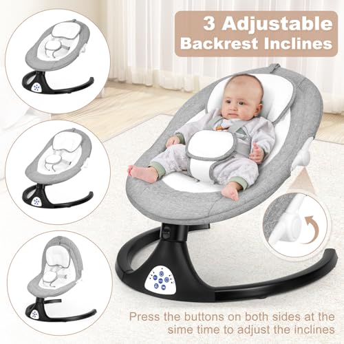 kmaier Electric Baby Swing for Infants, Baby Rocker for Infants with 5 Speeds, 10 Lullabies, Adapter & Battery Operated, Indoor & Outdoor Use, Remote Control, Gray - Image 6