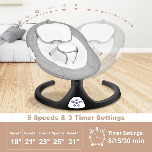 kmaier Electric Baby Swing for Infants, Baby Rocker for Infants with 5 Speeds, 10 Lullabies, Adapter & Battery Operated, Indoor & Outdoor Use, Remote Control, Gray - Image 7