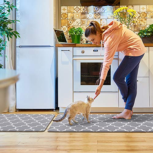 KMAT Kitchen Mat [2 PCS] Cushioned Anti-Fatigue Kitchen Rug, Waterproof Non-Slip Kitchen Mats and Rugs Heavy Duty PVC Ergonomic Comfort Foam Rug for Kitchen, Floor Home, Office, Sink, Laundry,Grey - Image 2