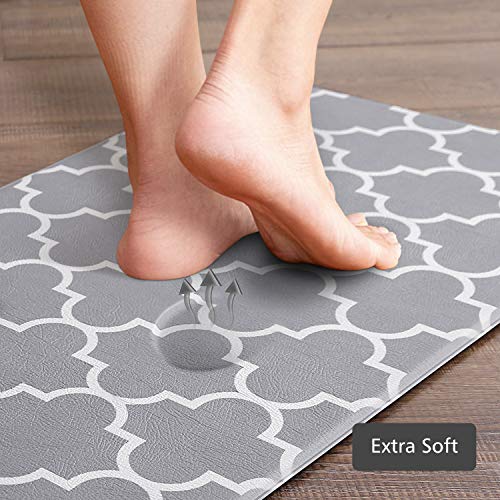 KMAT Kitchen Mat [2 PCS] Cushioned Anti-Fatigue Kitchen Rug, Waterproof Non-Slip Kitchen Mats and Rugs Heavy Duty PVC Ergonomic Comfort Foam Rug for Kitchen, Floor Home, Office, Sink, Laundry,Grey - Image 3
