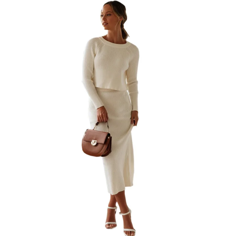 Knitted 2 Pieces Set Women Pullovers Sweater Crop Tops & Knitted Skirts Bodycon Office Lady Skirts 2PCS Suits 2022 Winter Cloth - Image 2