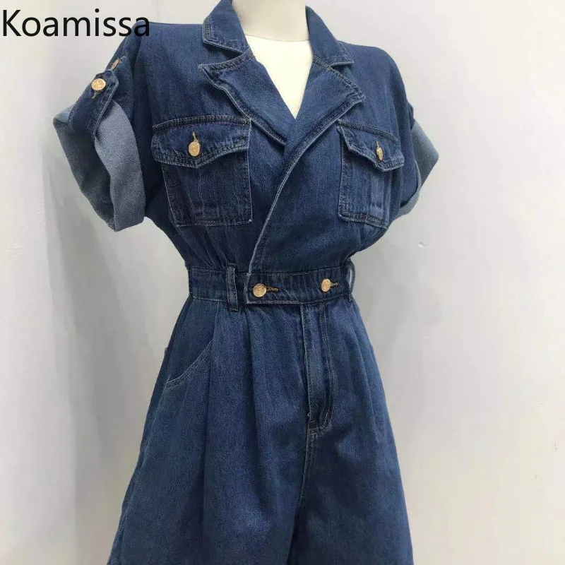 Koamissa Fashion New Women Denim Jumpsuits Ladies Short Sleeves Summer Jeans Rompers Waist Slim Causal Loose A Line Playsuits - Image 2