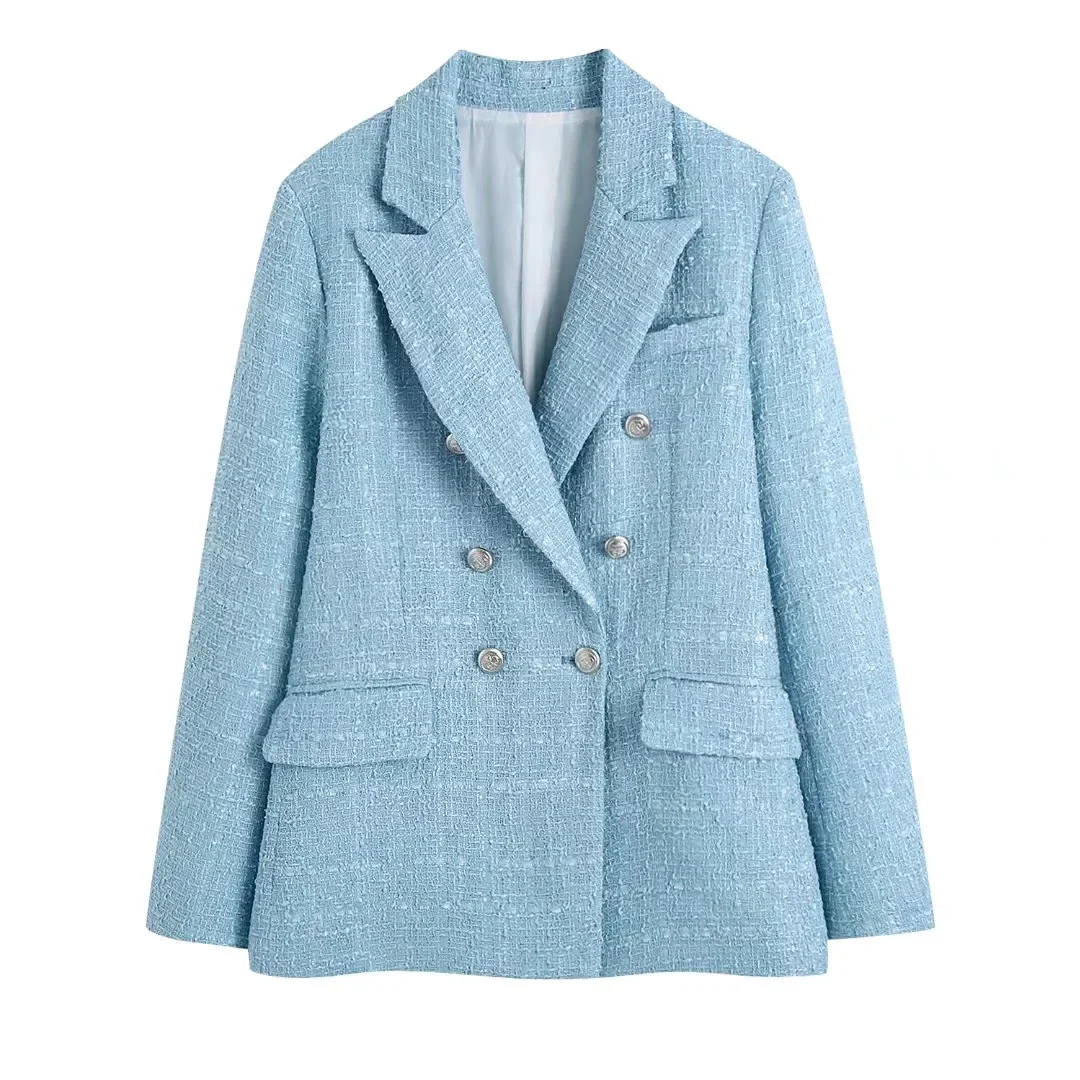 KONDALA Chic Pink Blazer Office Lady Fashion 2023 Plaid Oversized Long Jackets Women Long Sleeve Double Button Pockets Tops - Image 9
