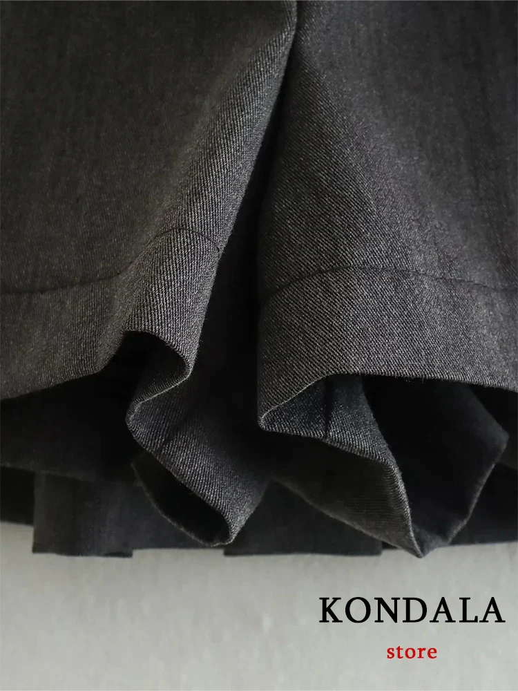 KONDALA Vintage Dark Grey Mini Skirts Women Ruffles Pleated Sexy Shorts Skirts Female Fashion 2024 Streetwear Mujer Faldas - Image 5