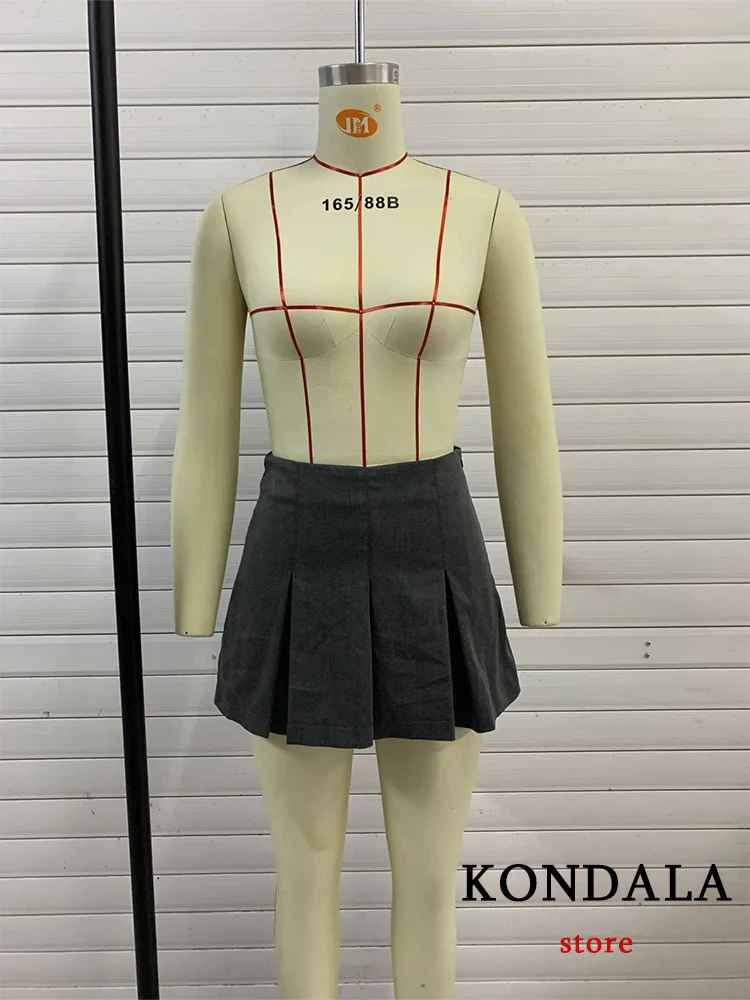 KONDALA Vintage Dark Grey Mini Skirts Women Ruffles Pleated Sexy Shorts Skirts Female Fashion 2024 Streetwear Mujer Faldas - Image 6