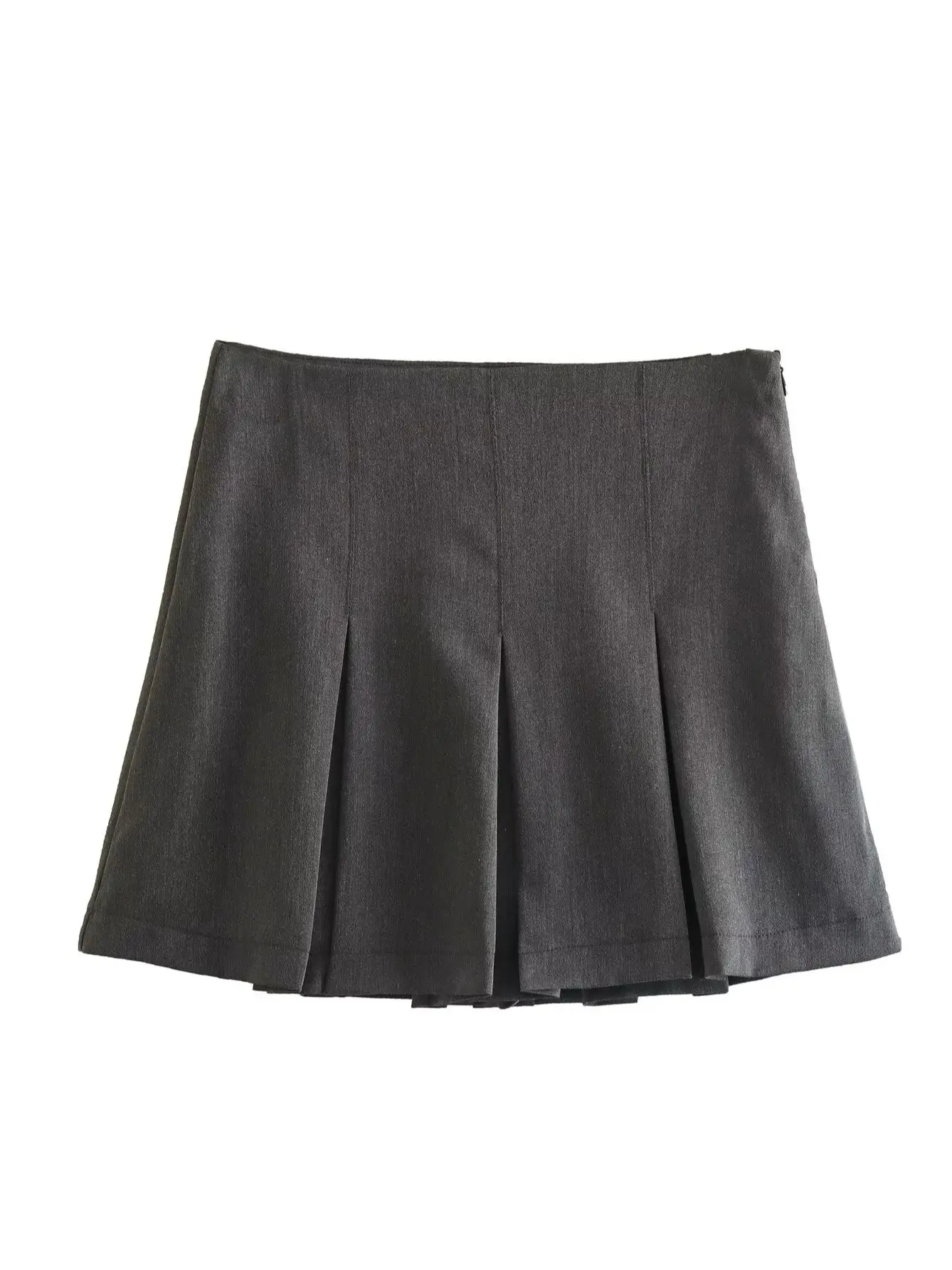 KONDALA Vintage Dark Grey Mini Skirts Women Ruffles Pleated Sexy Shorts Skirts Female Fashion 2024 Streetwear Mujer Faldas - Image 8
