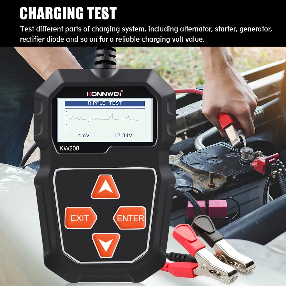 KONNWEI KW208 12V Car Battery Tester, 100-2000 CCA Load Tester Automotive Alternator Tester Digital Auto Battery Analyzer Charging Cranking System Tester for Truck Marine Motorcycle SUV Boat - Image 3