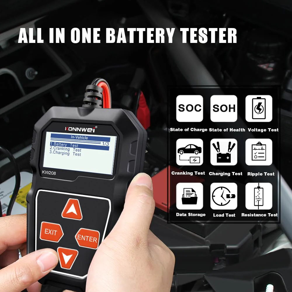 KONNWEI KW208 12V Car Battery Tester, 100-2000 CCA Load Tester Automotive Alternator Tester Digital Auto Battery Analyzer Charging Cranking System Tester for Truck Marine Motorcycle SUV Boat - Image 4