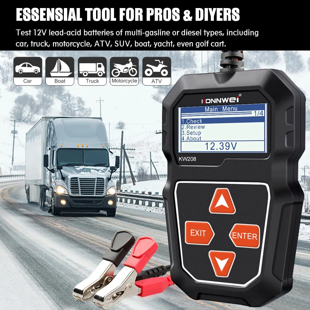 KONNWEI KW208 12V Car Battery Tester, 100-2000 CCA Load Tester Automotive Alternator Tester Digital Auto Battery Analyzer Charging Cranking System Tester for Truck Marine Motorcycle SUV Boat - Image 5