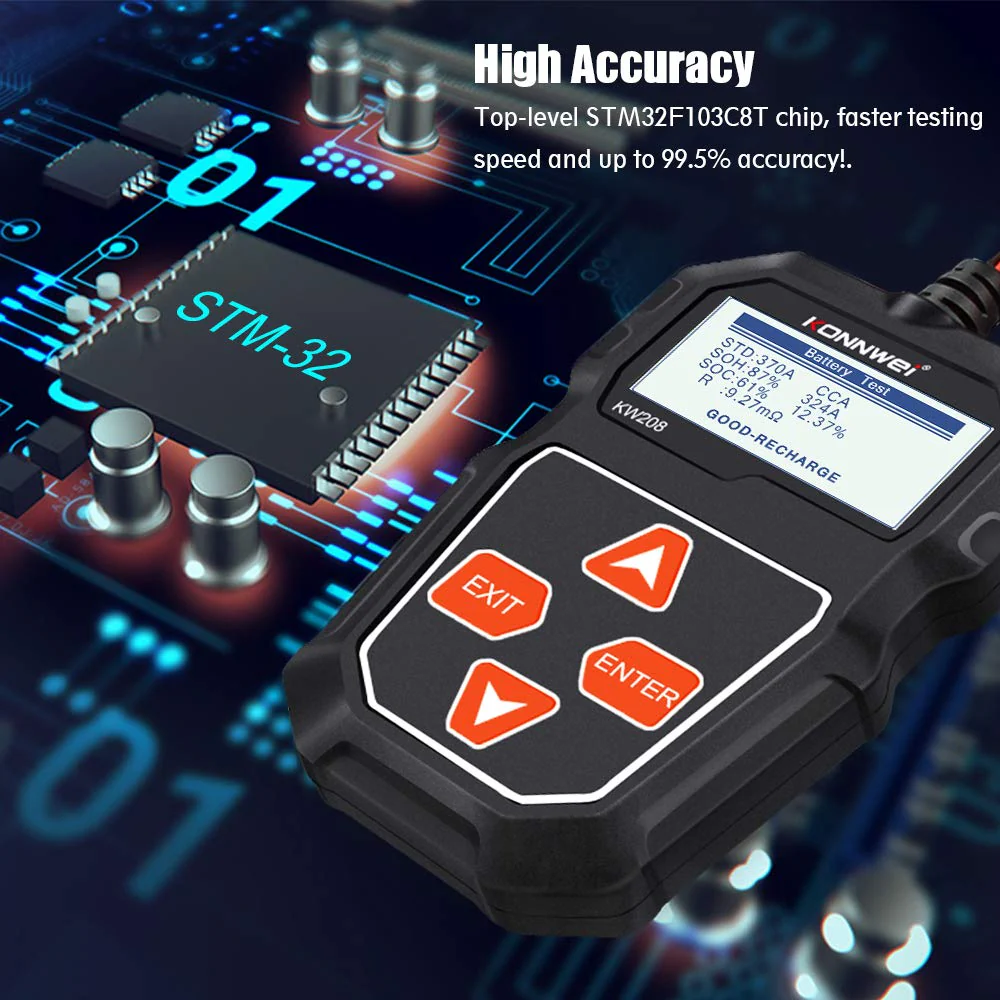 KONNWEI KW208 12V Car Battery Tester, 100-2000 CCA Load Tester Automotive Alternator Tester Digital Auto Battery Analyzer Charging Cranking System Tester for Truck Marine Motorcycle SUV Boat - Image 6
