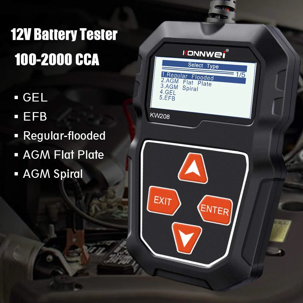 KONNWEI KW208 12V Car Battery Tester, 100-2000 CCA Load Tester Automotive Alternator Tester Digital Auto Battery Analyzer Charging Cranking System Tester for Truck Marine Motorcycle SUV Boat - Image 7