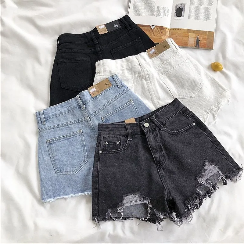 Korean Denim Shorts Women Summer Fashion Casual High Waist Ripped Jeans Pocket Tassel Y2K Hot Pants Streetwear Blue Trousers - Image 2