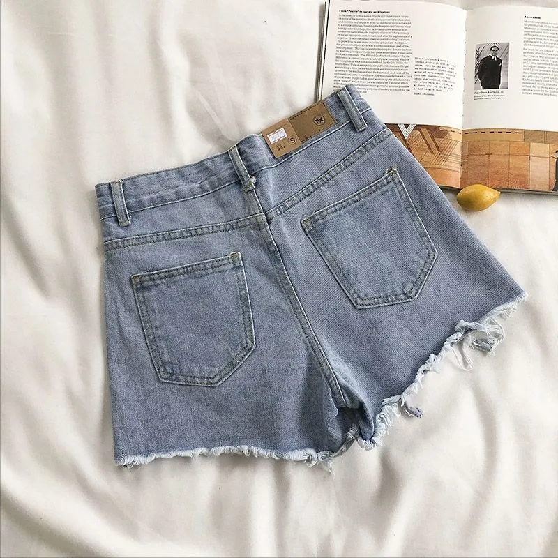 Korean Denim Shorts Women Summer Fashion Casual High Waist Ripped Jeans Pocket Tassel Y2K Hot Pants Streetwear Blue Trousers - Image 3